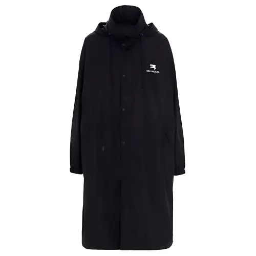 Balenciaga Coats Women's Black Hooded Moderate