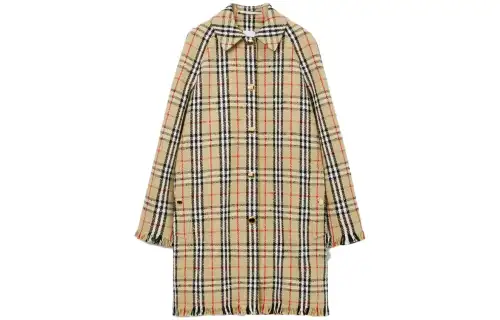 Burberry Checked Fringed-Edge Buttoned Coat