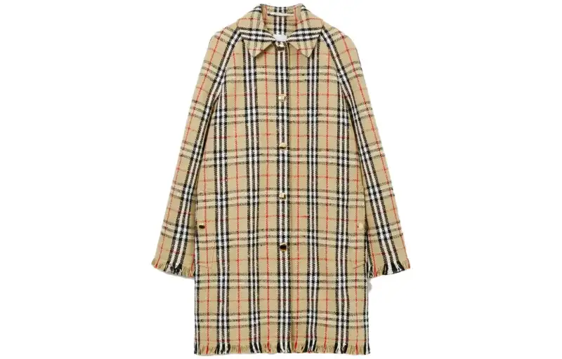 Burberry Checked Fringed-Edge Buttoned Coat