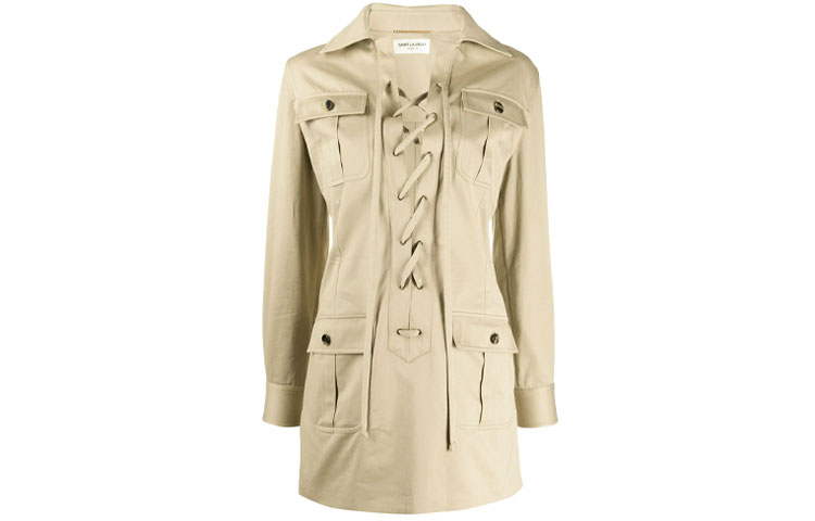 SAINT LAURENT Lace up Detail Shirt Dress