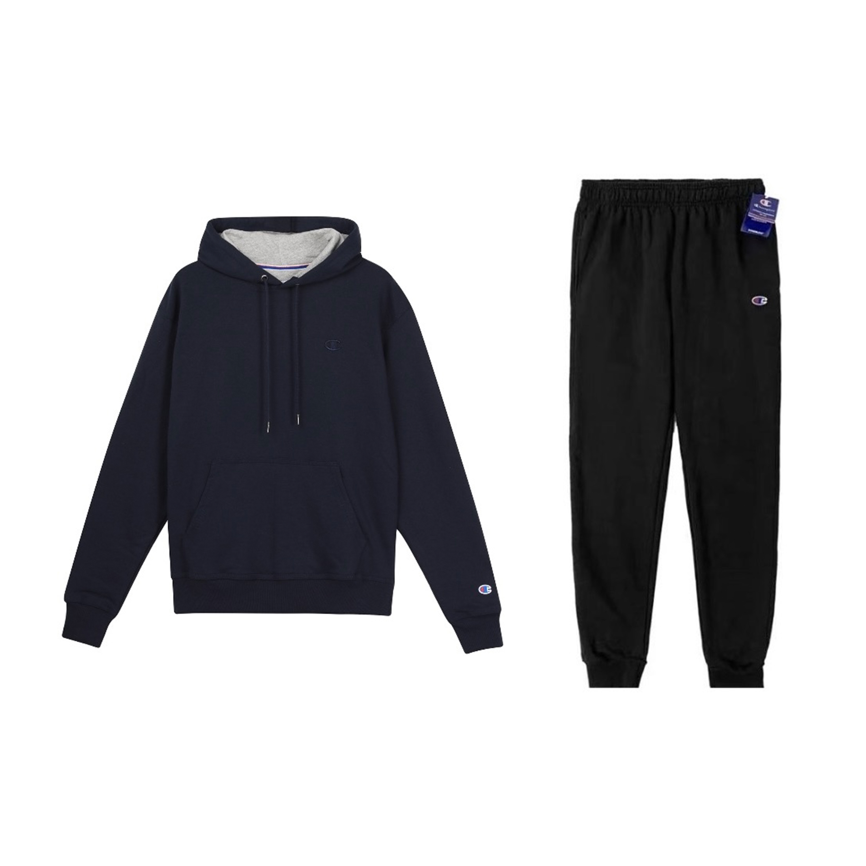 Champion Double Logo Pullover Embroidery Sweatshirt Loose Fit Elastic Cuff Fleece Lined Sweatpants