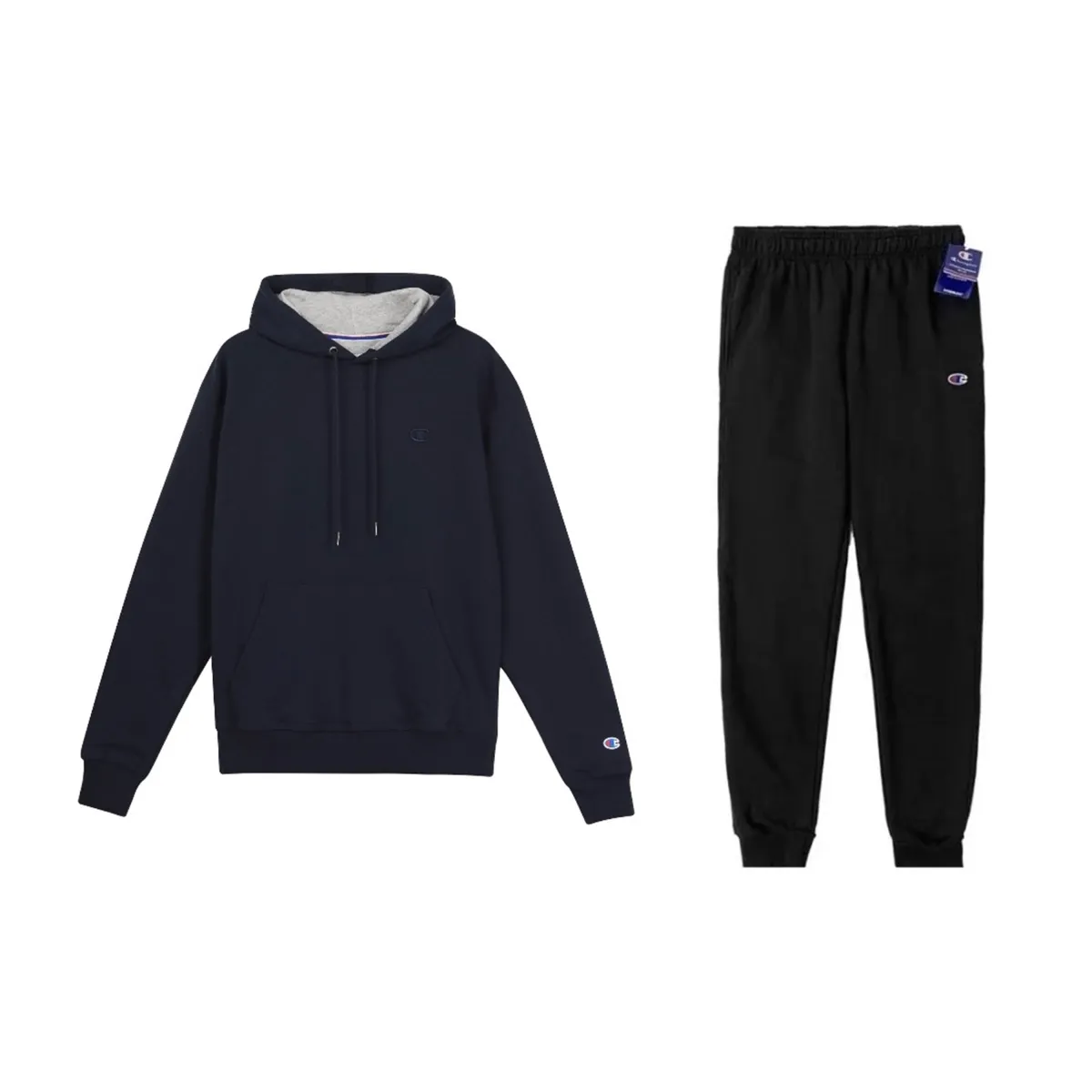 Champion Double Logo Pullover Embroidery Sweatshirt Loose Fit Elastic Cuff Fleece Lined Sweatpants