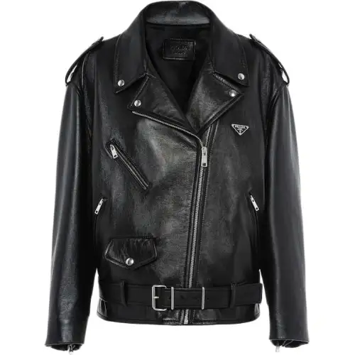 Prada triangle-plaque leather jacket