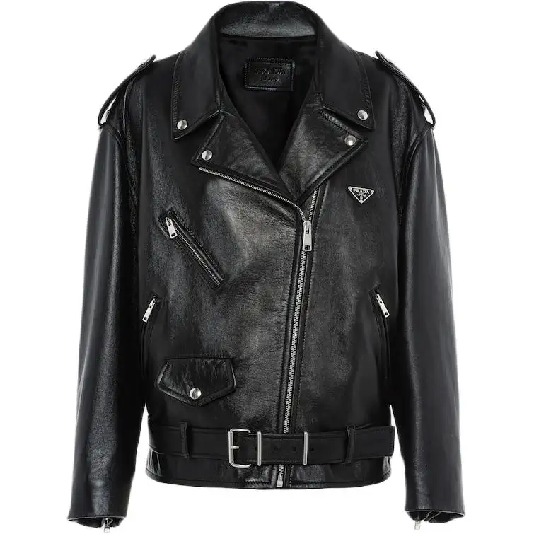 Prada triangle-plaque leather jacket