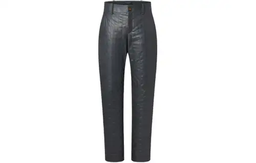 LOUIS VUITTON Pinstripe Leather Pants Casual Pants Women's Black
