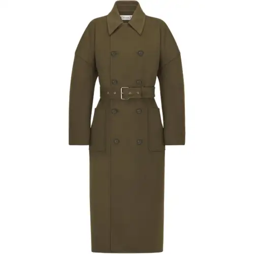 DIOR Coats Women's Khaki Lapel Moderate Straight Fit