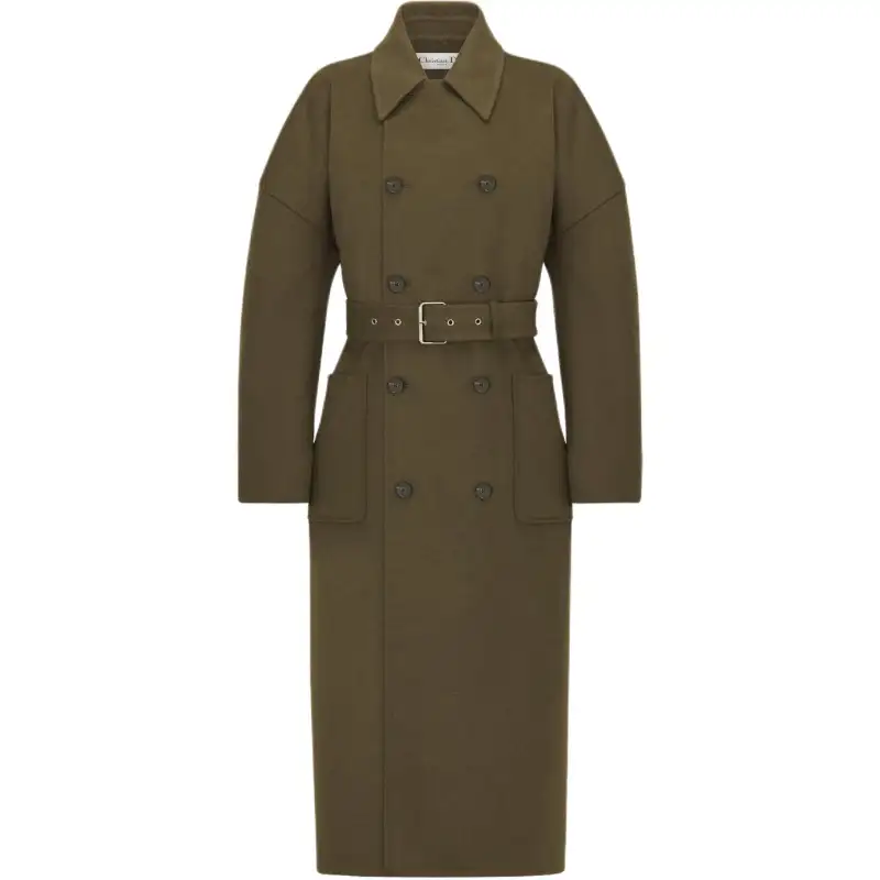DIOR Coats Women's Khaki Lapel Moderate Straight Fit