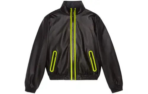 GUCCI Leather Jackets Women's Black Stand Collar Moderate