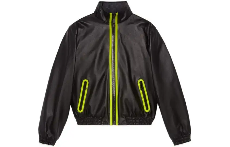 GUCCI Leather Jackets Women's Black Stand Collar Moderate