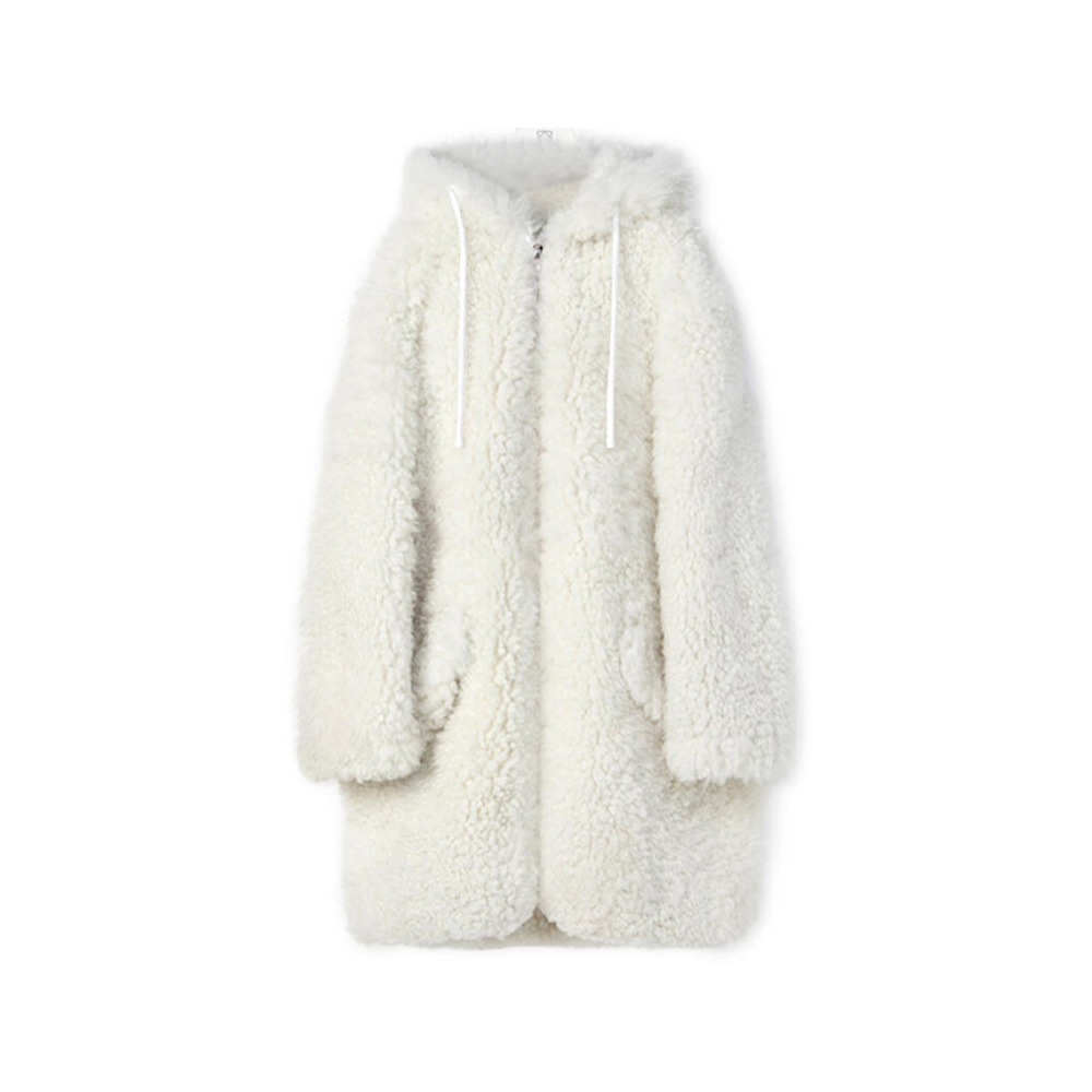 LOEWE Loewe FW22 solid color shearling parrot print lined long coat parka women's white