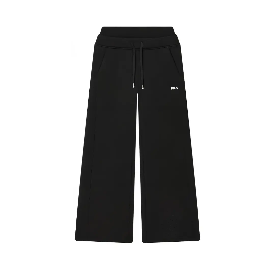 FILA ORIGINALE Loose Fit Fleece Lined Antibacterial Wide Leg Solid Color Versatile Casual Pants Women's Jet Black