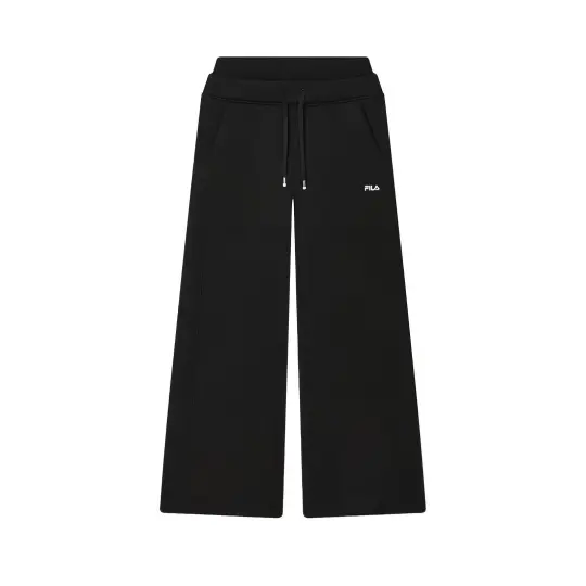 FILA ORIGINALE Loose Fit Fleece Lined Antibacterial Wide Leg Solid Color Versatile Casual Pants Women's Jet Black