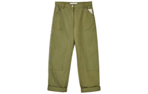 LOEWE Casual Pants Women's Army Green Moderate Straight Fit Pants