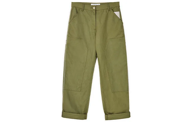 LOEWE Casual Pants Women's Army Green Moderate Straight Fit Pants