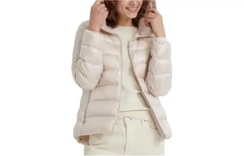 UNIQLO Puffer Jackets Women's Light Beige Hooded Moderate Puffer Jacket