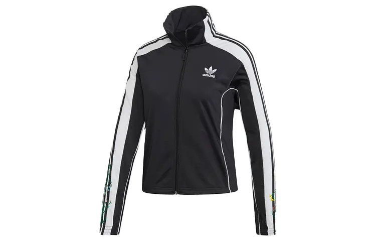 Adidas Originals Adidas Originals X Farm Floral Cropped Coats Women's Black Stand Collar Thin