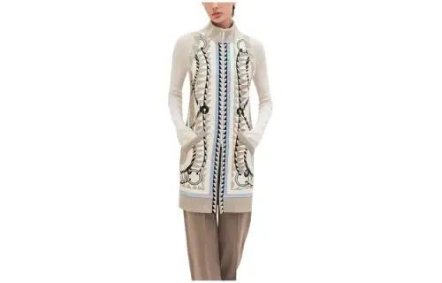 HERMES Coats Women's Beige Stand Collar Moderate
