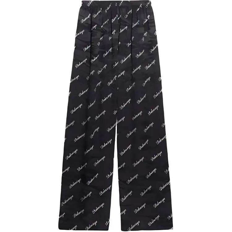 Balenciaga Oblique Logo Silk Trousers 'Black/White'