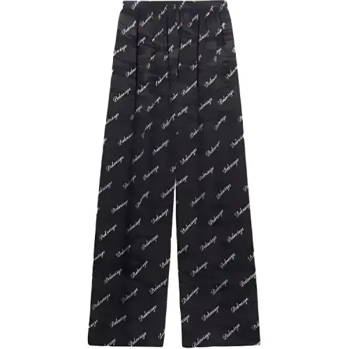 Balenciaga Oblique Logo Silk Trousers 'Black/White'