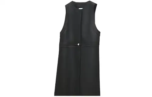HERMES Leather Jackets Women's Black Crew Neck Moderate