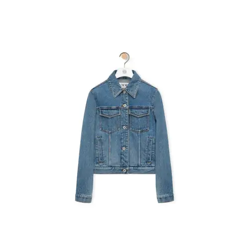 LOEWE Denim Jackets Women's Denim Blue Lapel Moderate Straight Fit
