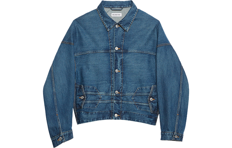 Balenciaga Denim Jackets Women's Peacock Blue Lapel Moderate Straight Fit