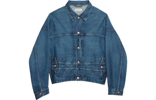 Balenciaga Denim Jackets Women's Peacock Blue Lapel Moderate Straight Fit