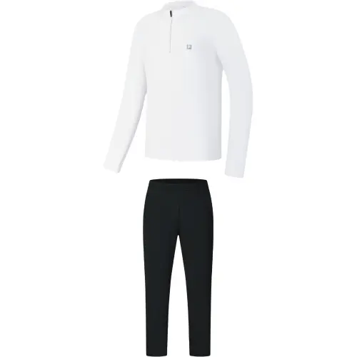 FILA Fitness Running Clothing Sets Men's Starlight White Top+Pitch Black Bottom