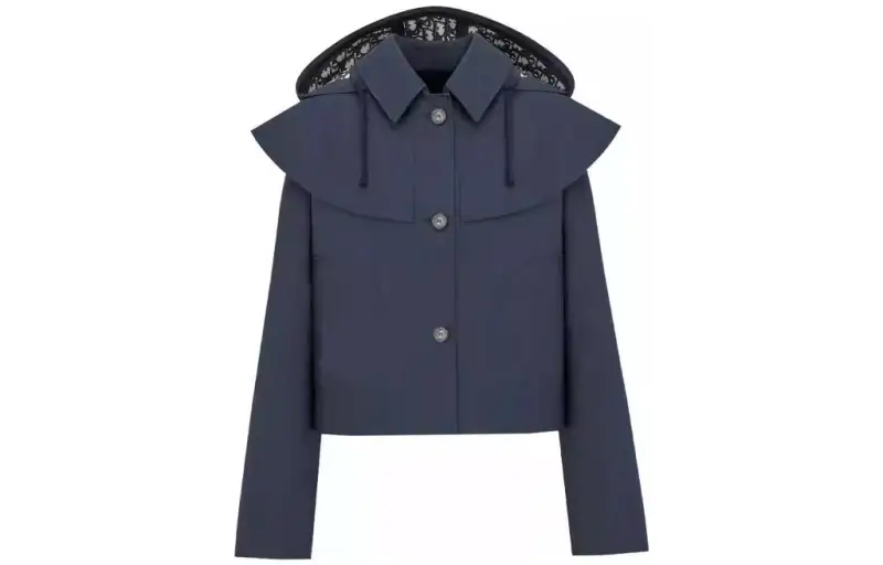 DIOR Trench Coats Women's Marine Blue Hooded Moderate Other