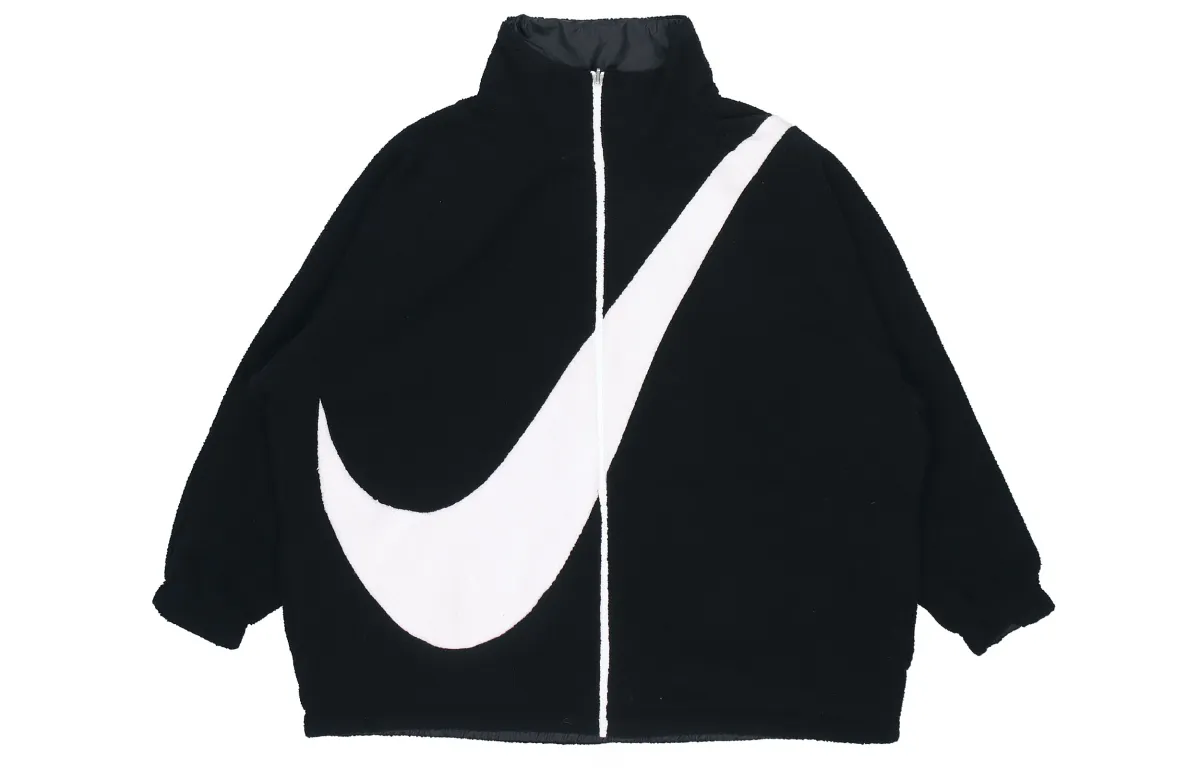 Nike Velvet Jackets Women's Black Stand Collar Moderate Straight Fit