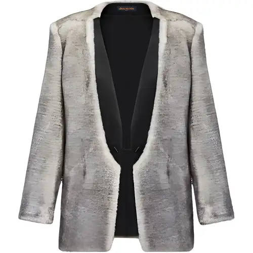 LOUIS VUITTON Satin Lapel Faux Fur Blazer