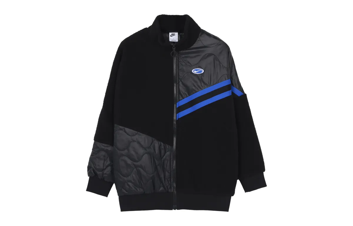 Nike Velvet Jackets Women's Black Stand Collar Thickened And Fleece-Lined