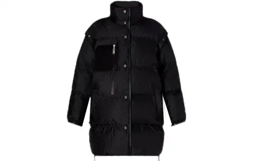 LOUIS VUITTON FW21 Snap Closure Solid Color Stand Collar Puffer Jacket Women's Black