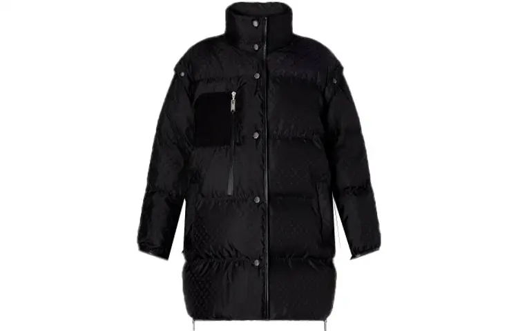 LOUIS VUITTON FW21 Snap Closure Solid Color Stand Collar Puffer Jacket Women's Black