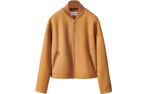 LOEWE Leather Jackets Women's Brown Baseball Collar Moderate