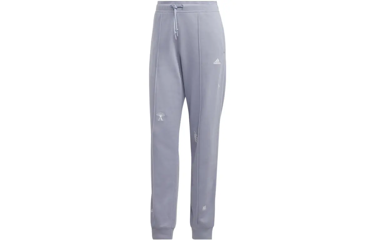 Adidas Knitted Sweatpants Women's Silver Gray Violet Moderate Cuffed Pants