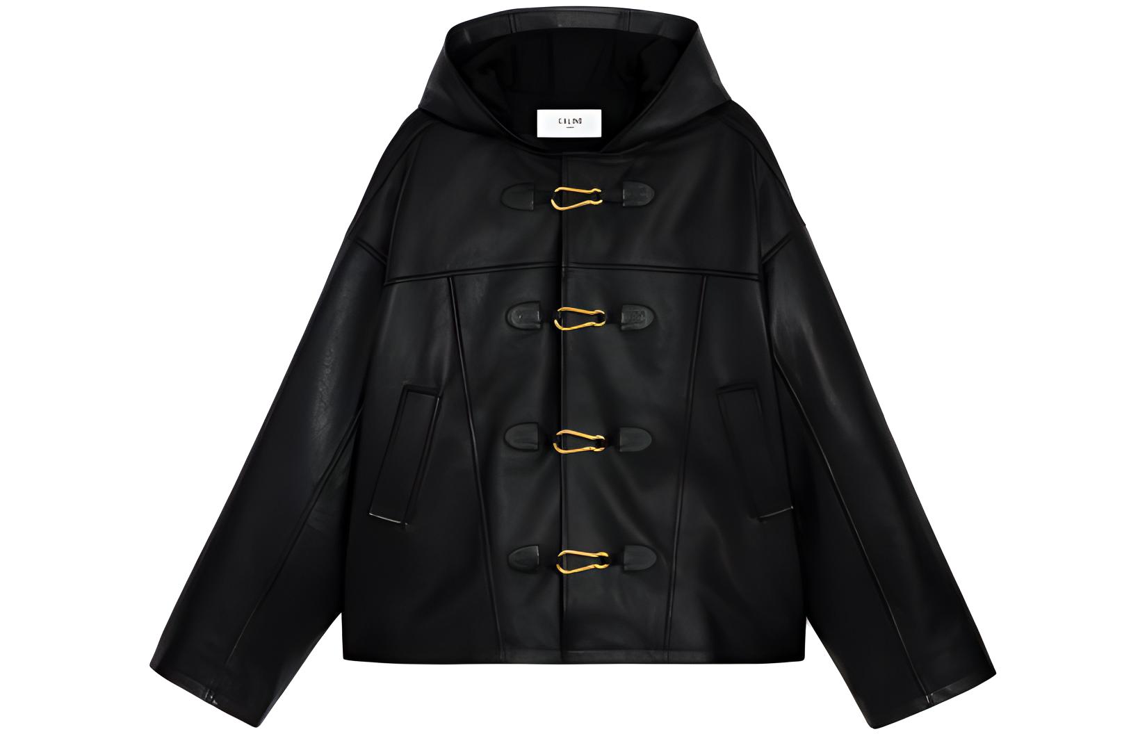CELINE Leather Jackets Women's Black Hooded Moderate Other