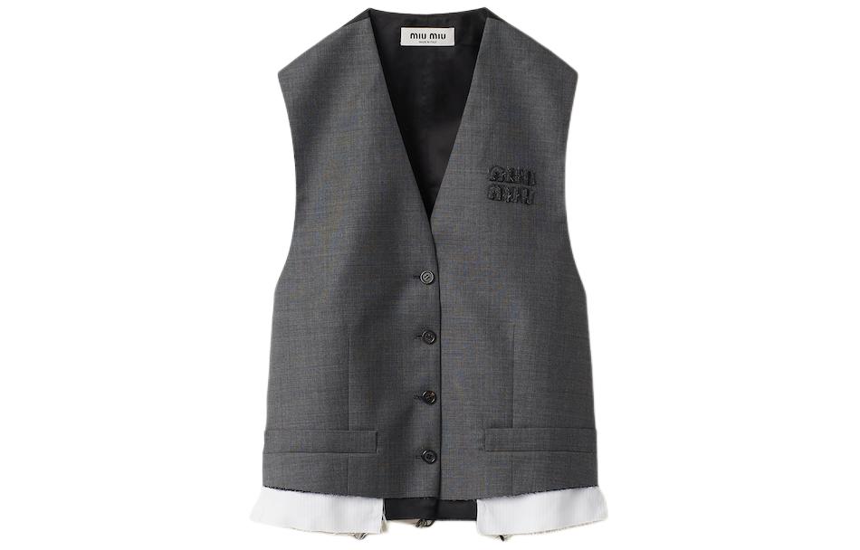 MIU MIU Vests Women's Gray V Neck Moderate Other