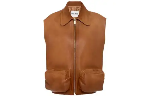 MIU MIU Vests Women's Caramel Stand Collar Moderate Other