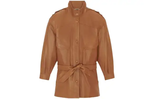 SAINT LAURENT Leather Jacket Women's Khaki