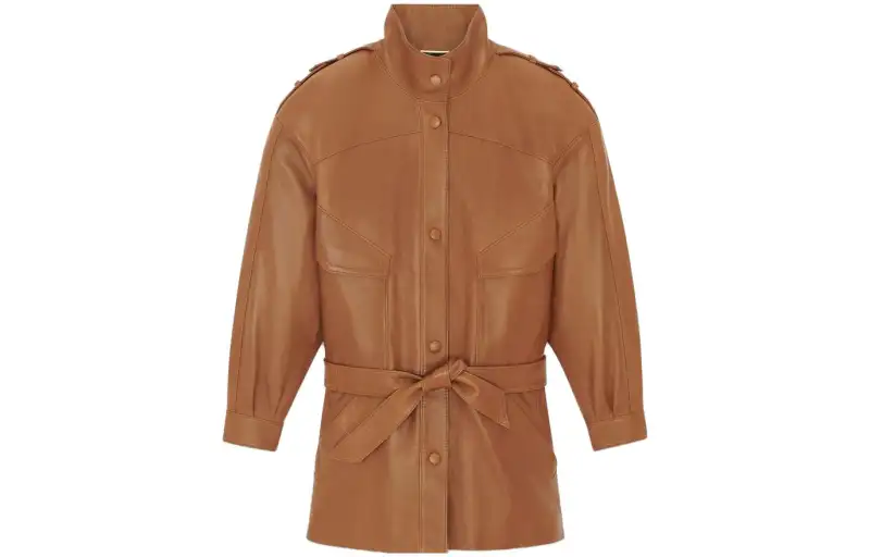 SAINT LAURENT Leather Jacket Women's Khaki