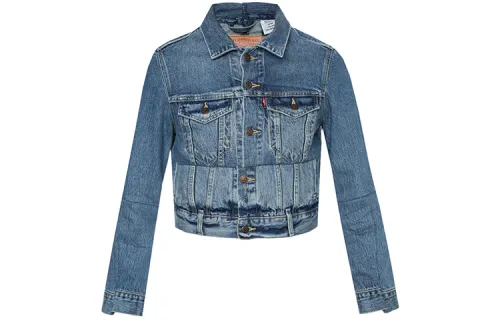 Vetements X Levis Denim Jackets Women's Blue Lapel Moderate Straight Fit