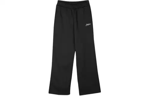 Skechers Colorful Solid Color Fleece Lined Straight Fit Knitted Fabric Casual Pants Women's Carbon Black