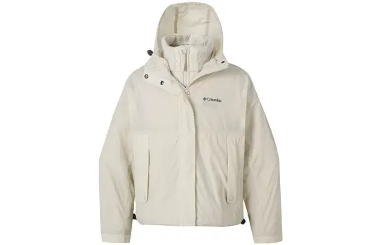 Columbia Windbreaker Jackets Women's Ecru Hooded Moderate