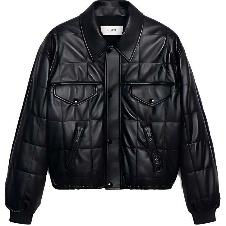 CELINE Leather Jackets Women's Black Lapel Moderate