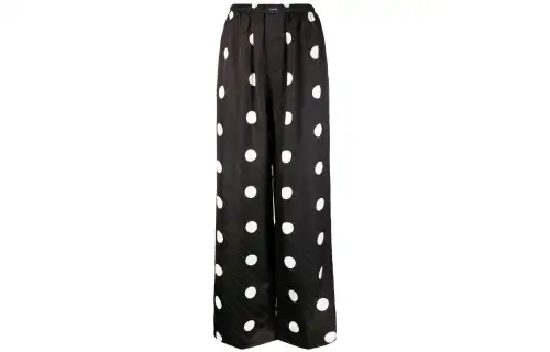 Balenciaga Casual Pants Women's Black Moderate Wide Leg Pants