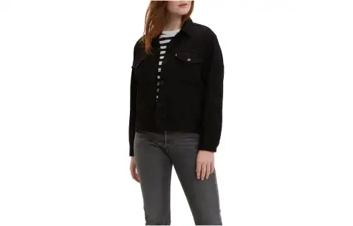 Levis Denim Jackets Women's Black Lapel Moderate Straight Fit