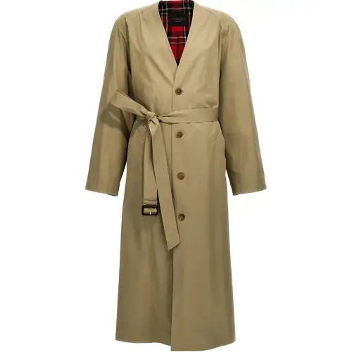 Balenciaga collarless belted cotton trench coat