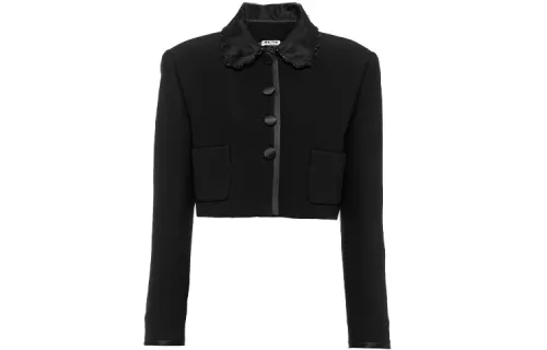 MIU MIU Cropped Coats Women's Black Lapel Moderate
