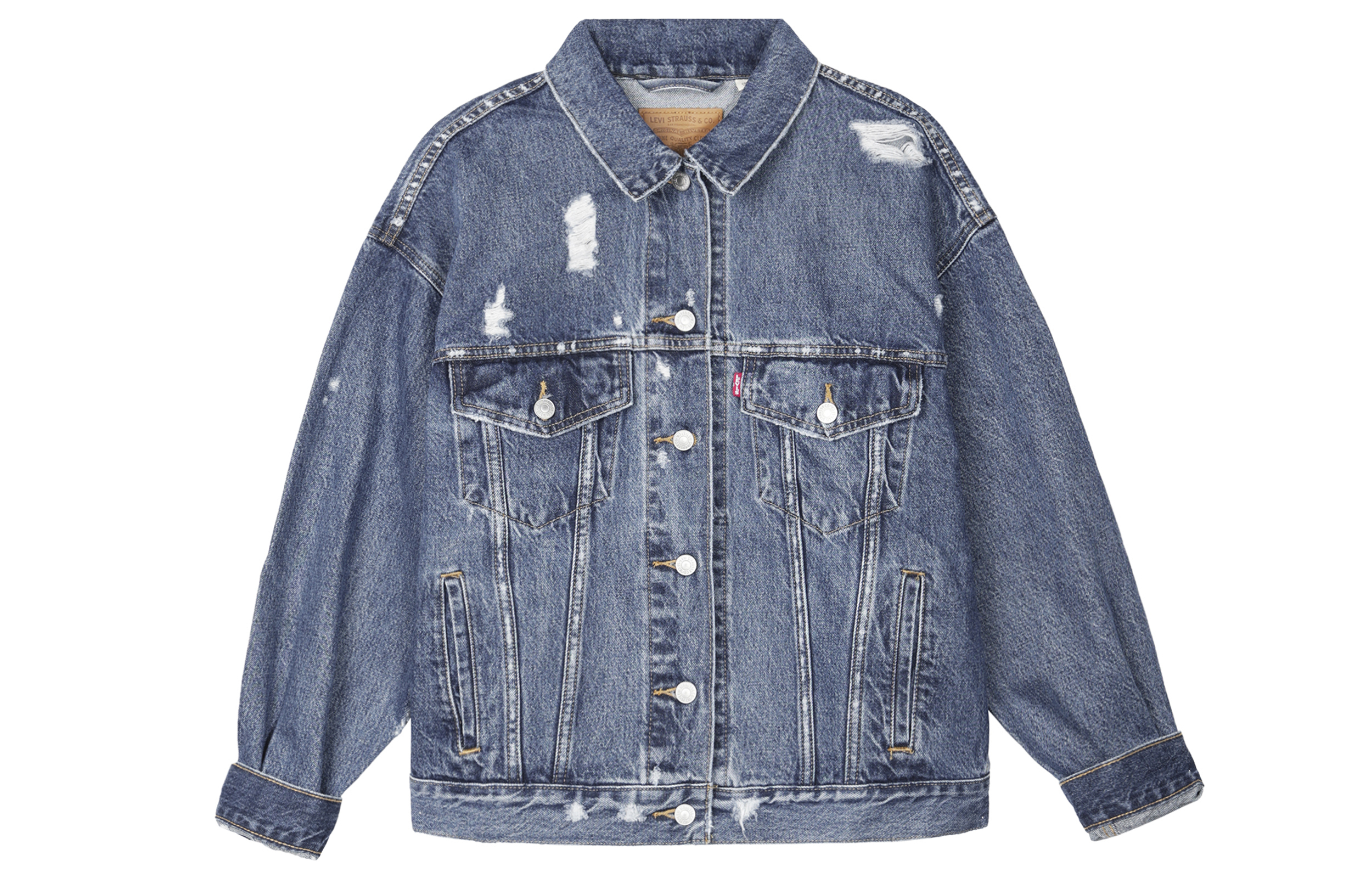 Levis /Levis solid color lapel ripped denim jacket women's blue